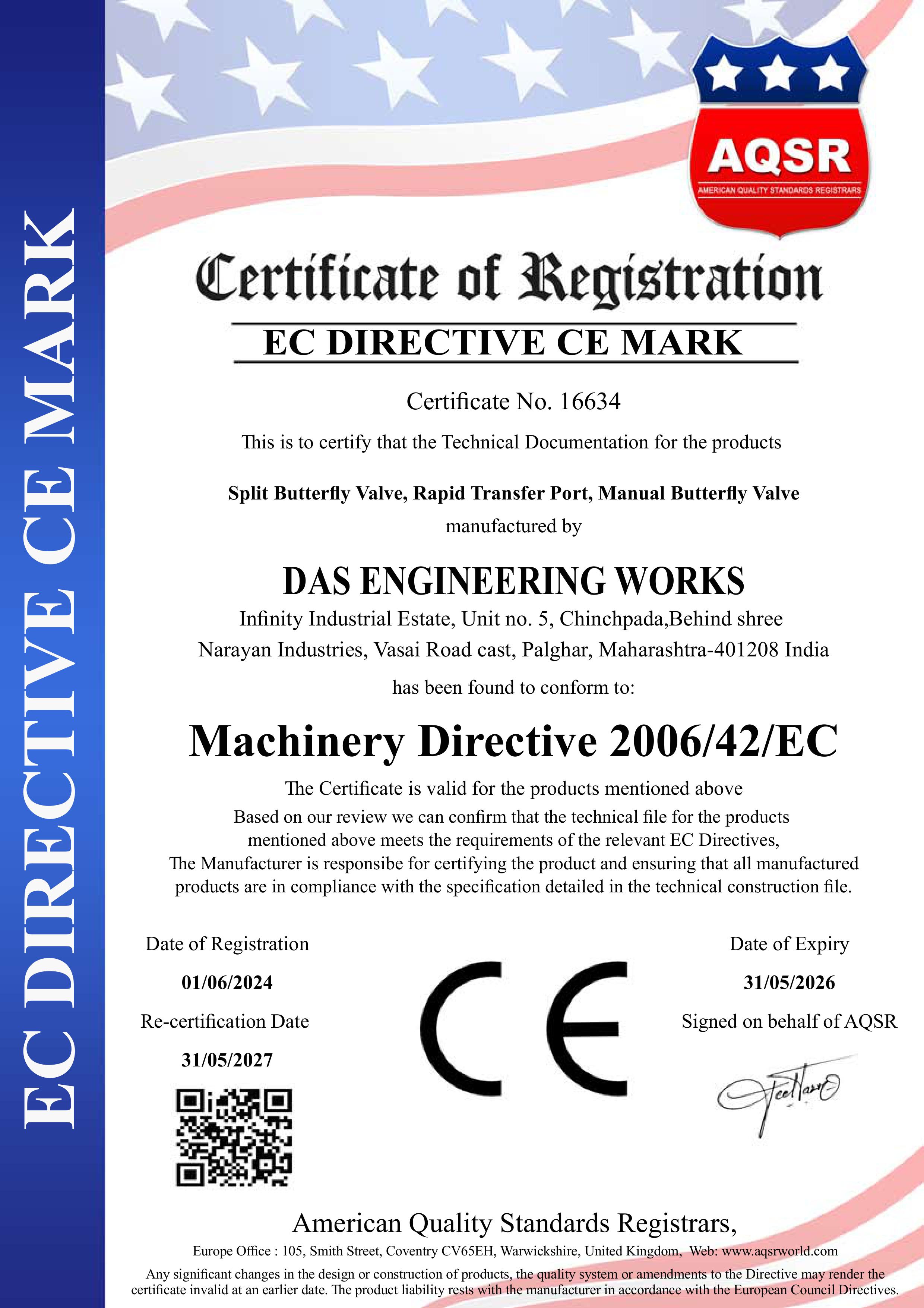 DAS ENGINEERING WORKS CE Marking - Machinery Directive